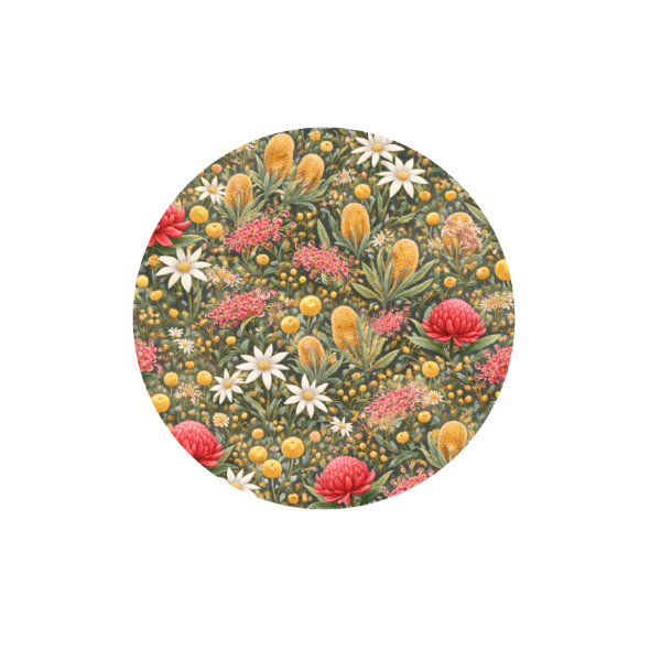 Aussie Native Garden Hug Patch featuring Australian native flowers and banksias compatible with Medtronic Guardian 4 CGM by Stick By Me
