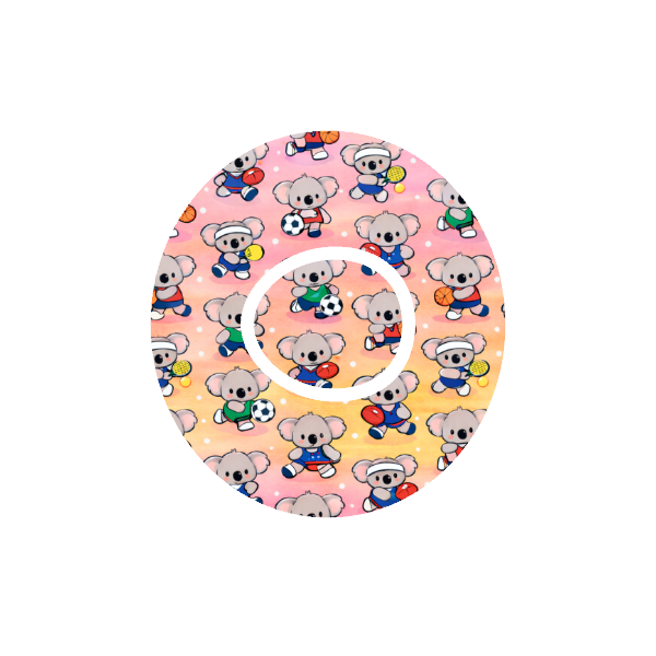 Binki All Sports CGM patch for Dexcom One+ — Binki koala in sports uniforms on ombre pink background