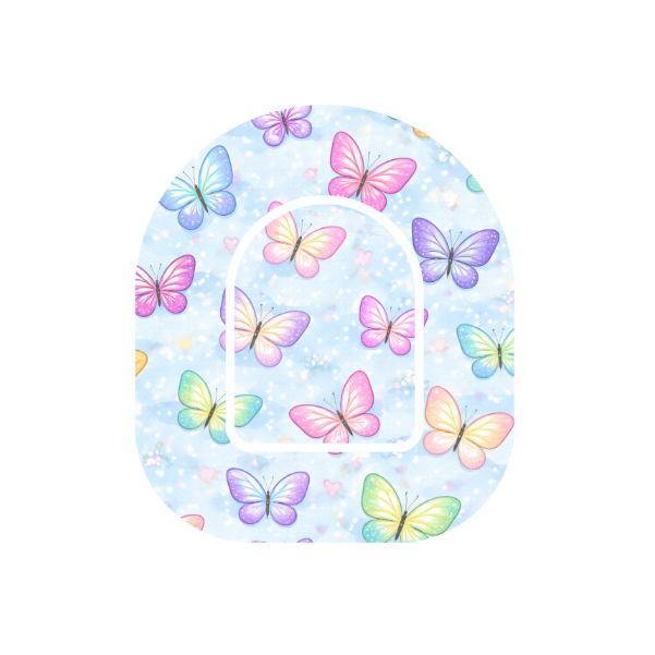 Butterfly Kiss patch for Omnipod Insulin Pump — pastel butterflies on light blue background
