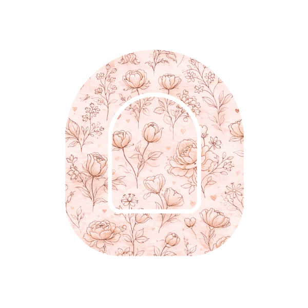Floral Script patch for Omnipod Insulin Pump— vintage floral print on off white and light pink