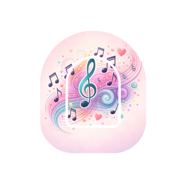 Heart Strings patch for Omnipod Insulin Pump — colourful musical notes on blush background
