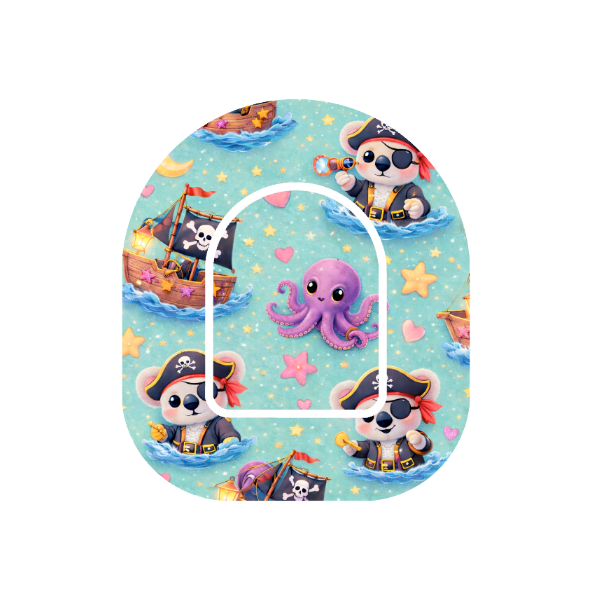 Pirate Adventure patch for Omnipod Insulin Pump — Binki koala pirate on ship with octopus and flag