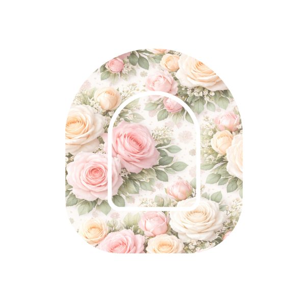 Rose Bouquet patch for Omnipod Insulin Pump — soft pink apricot and white roses on off white