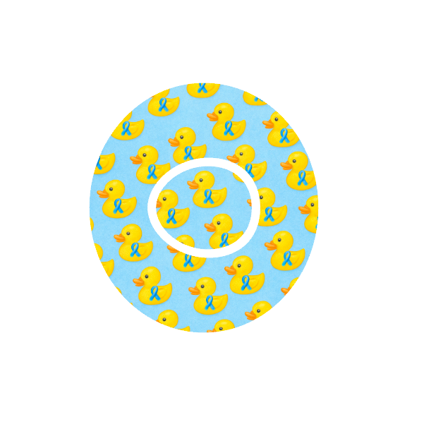 Diabetes Ducks CGM patch for Dexcom One+ — yellow rubber ducks with blue ribbon design