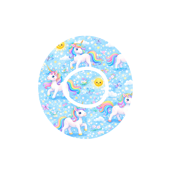 Unicorn Sky CGM patch for Dexcom One+ — unicorn with butterflies and sparkles on blue