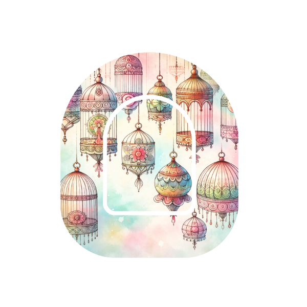 Vintage Cage patch for Omnipod Insulin Pump — colourful vintage birdcages on pastel background