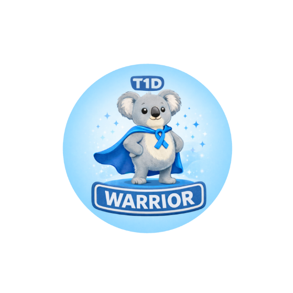 Warrior Binki Hug Patch featuring the brave Binki koala character compatible with Medtronic Guardian 4 CGM by Stick By Me