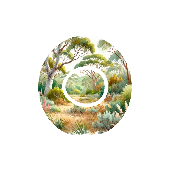 Aussie Landscape CGM patch for Dexcom One+ — watercolour Australian bush scene on white
