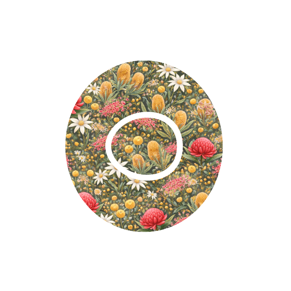 Aussie Native Garden CGM patch for Dexcom One+ — Australian native florals on green background
