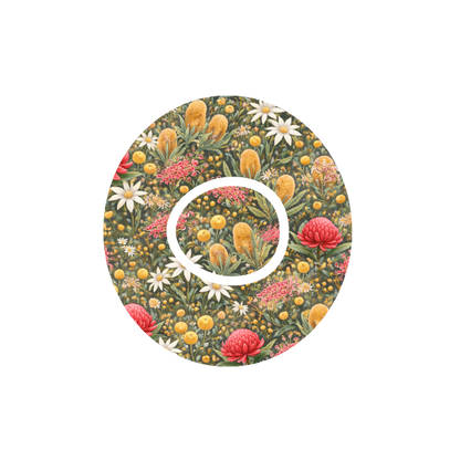 Aussie Native Garden CGM patch for Dexcom One+ — Australian native florals on green background
