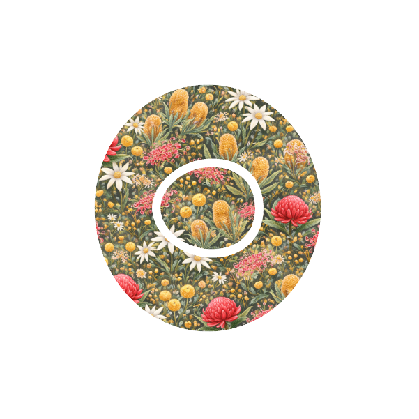 Aussie Native Garden CGM patch for Dexcom G7 — Australian native florals on green background