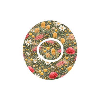 Aussie Native Garden CGM patch for Dexcom G7 — Australian native florals on green background