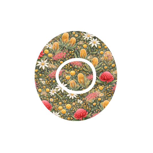 Aussie Native Garden CGM patch for Dexcom G7 — Australian native florals on green background