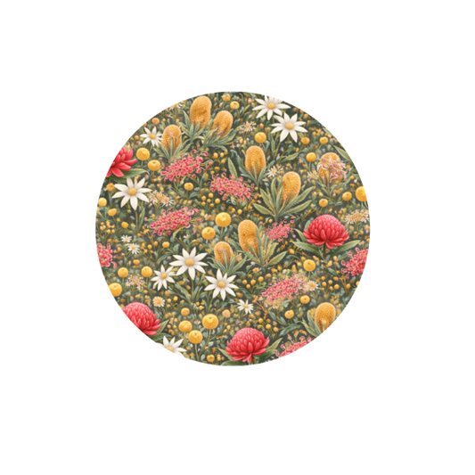 Aussie Native Garden Hug Patch featuring Australian native flowers and banksias compatible with Medtronic Guardian 4 CGM by Stick By Me