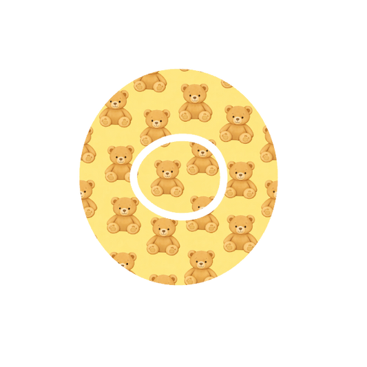 Bear Hug CGM patch for Dexcom One+ — teddy bear pattern on yellow background
