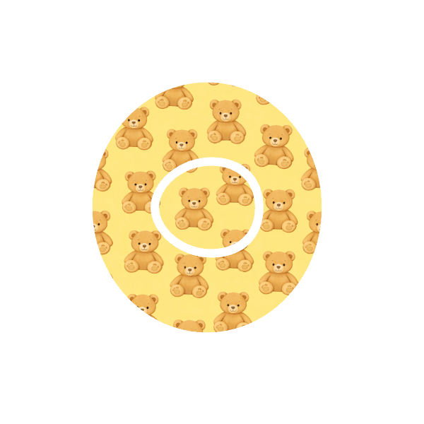 Circular design with teddy bear pattern on a yellow background fits CGM Dexcom One+ and G7 device.
