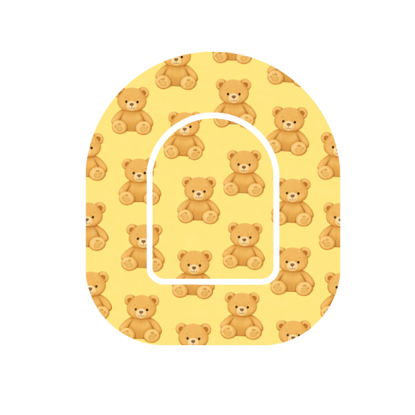 Bear Hug patch for Omnipod — teddy bear pattern on yellow background