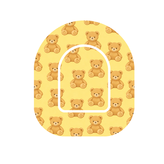 Bear Hug patch for Omnipod — teddy bear pattern on yellow background