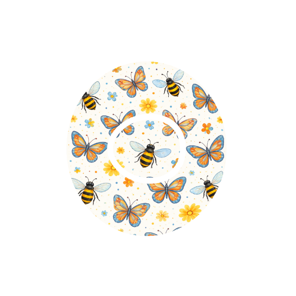 Bees and Butterflies CGM patch for Dexcom One+ — bees and butterflies with flowers on off white