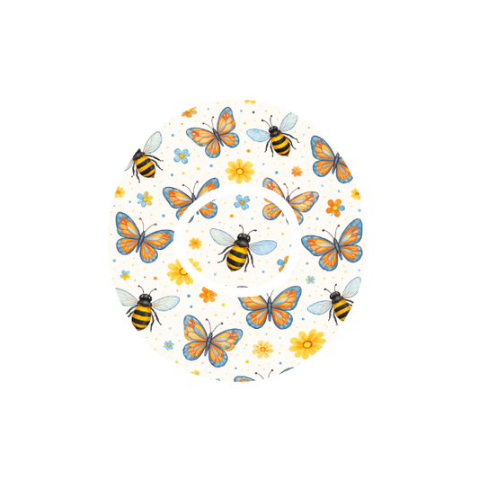 Bees and Butterflies CGM patch for Dexcom One+ — bees and butterflies with flowers on off white