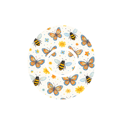 Bees and Butterflies CGM patch for Dexcom G7 — bees and butterflies with flowers on off white