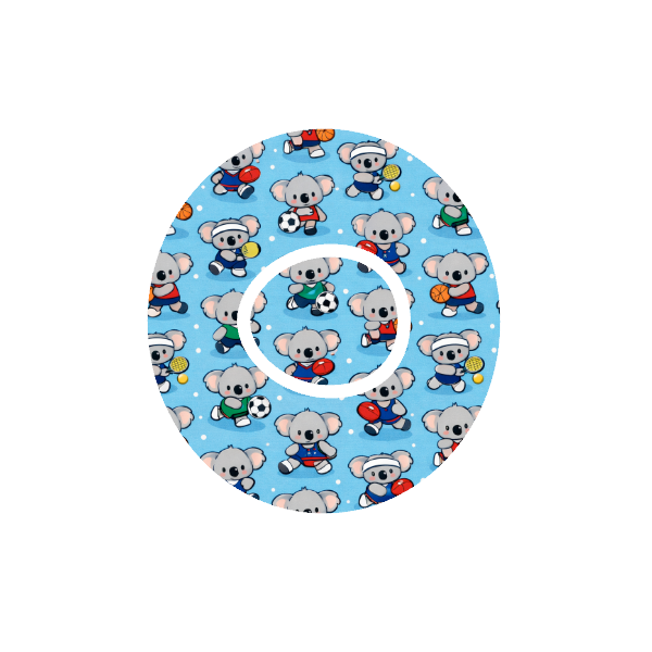 Binki All Sports CGM patch for Dexcom One+ — Binki koala in sports uniforms on light blue background
