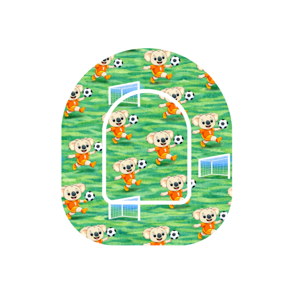 Koala's playing soccer on green grass background patch for Omnipod 