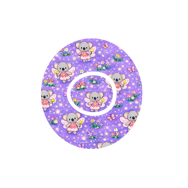 Binki Fairy Garden CGM patch for Dexcom One+ — Binki koala as fairy in garden with mushrooms and flowers
