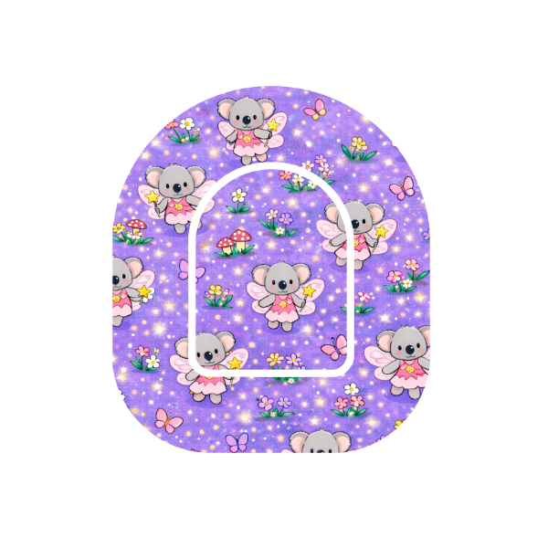 Binki Fairy Garden patch for Omnipod Insulin Pump— Binki koala as fairy in garden with mushrooms and flowers