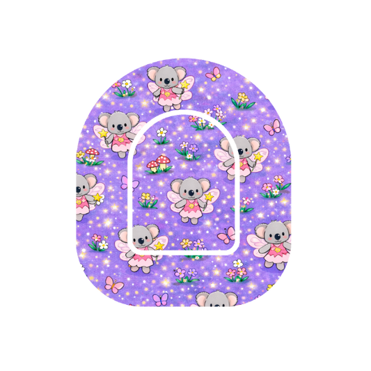 Binki Fairy Garden patch for Omnipod Insulin Pump— Binki koala as fairy in garden with mushrooms and flowers