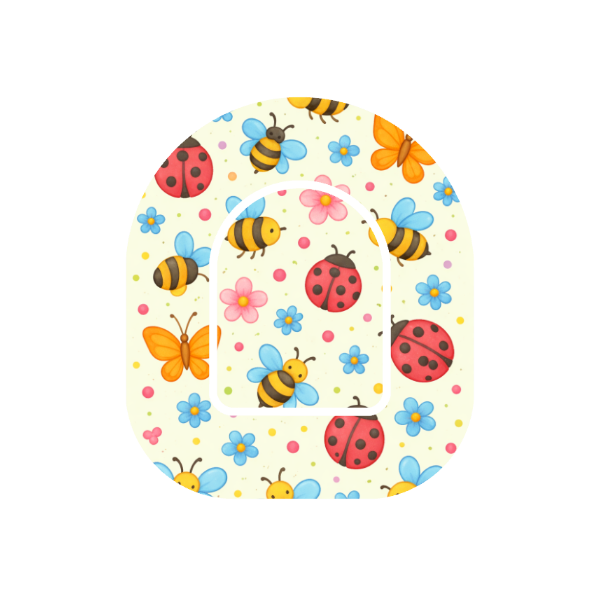 Bugs Bees and Butterflies patch for Omnipod Insulin Pump — ladybugs bees and butterflies on off white