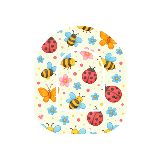 Bugs Bees and Butterflies patch for Omnipod Insulin Pump — ladybugs bees and butterflies on off white