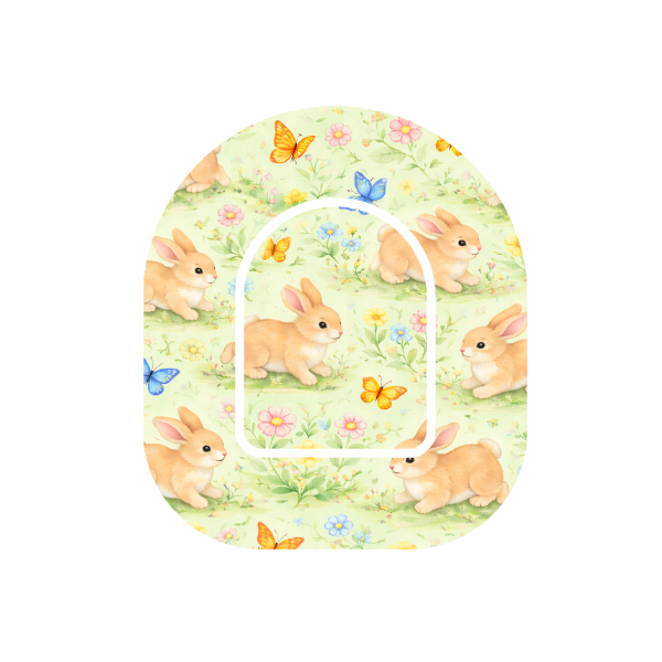 Bunny Meadowpatch for Omnipod Insulin Pump  — animated bunnies with butterflies in flower meadow
