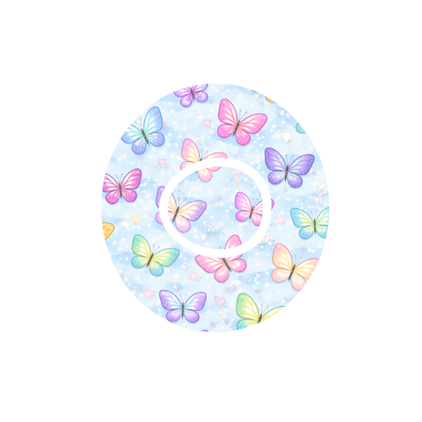 Butterfly Kiss CGM patch for Dexcom One+ —  pastel butterflies on light blue background