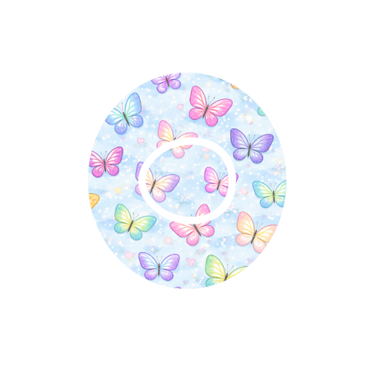 Butterfly Kiss CGM patch for Dexcom One+ —  pastel butterflies on light blue background