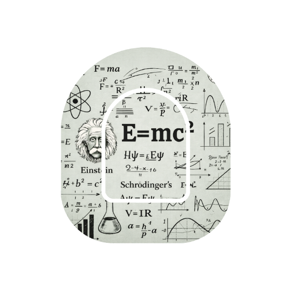 Chalkboard Physics patch for Omnipod Insulin Pump — Einstein and E=mc² on mathematical equations background
