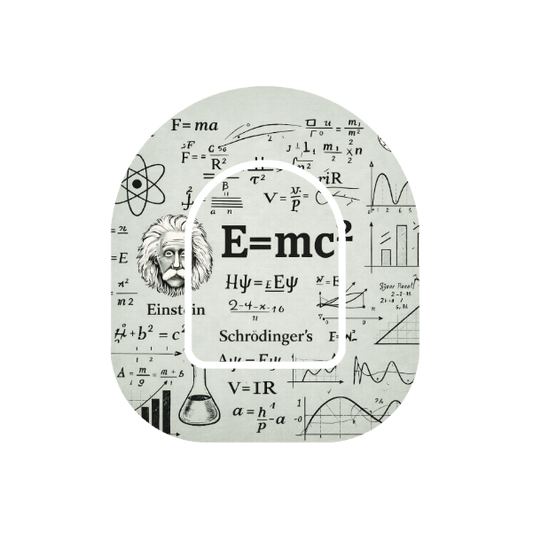 Chalkboard Physics patch for Omnipod Insulin Pump — Einstein and E=mc² on mathematical equations background