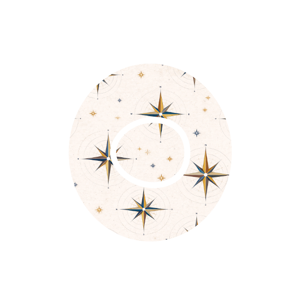 Explorer Compass CGM patch for Dexcom One+ — compass with starburst on taupe background