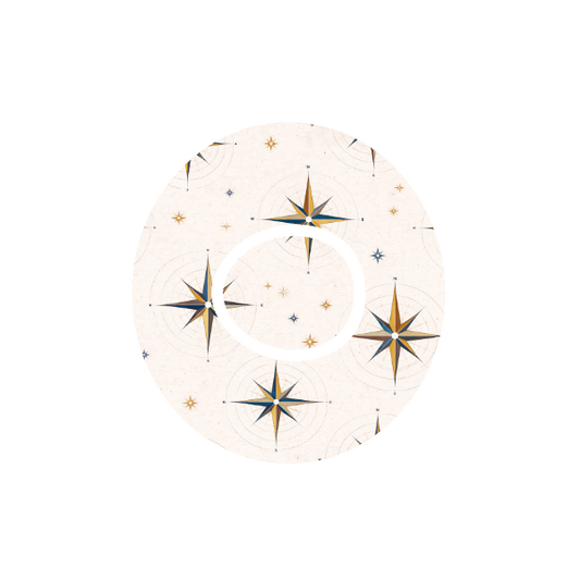Explorer Compass CGM patch for Dexcom One+ — compass with starburst on taupe background