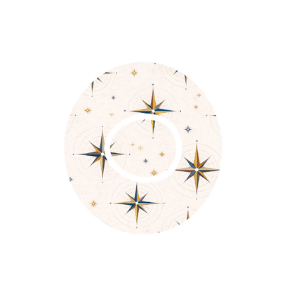 Explorer Compass CGM patch for Dexcom G7 — compass with starburst on taupe background