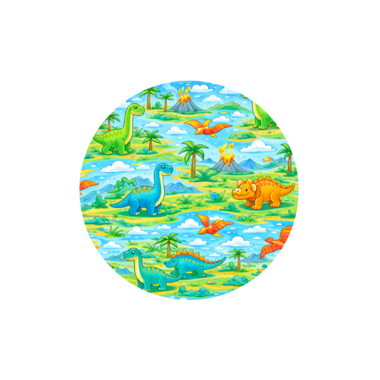 Dinosaur Adventure Hug Patch featuring colourful dinosaurs compatible with Medtronic Guardian 4 CGM by Stick By Me