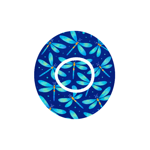 Dragonfly Glimmer CGM patch for Dexcom One+ — dragonflies pattern on dark blue background