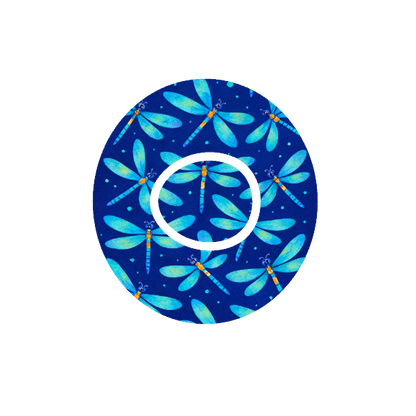 Dragonfly Glimmer CGM patch for Dexcom G7 — dragonflies pattern on dark blue background