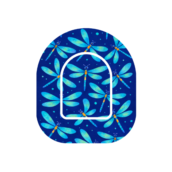 Dragonfly Glimmer patch for Omnipod Insulin Pump — dragonflies pattern on dark blue background