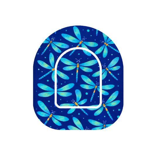 Dragonfly Glimmer patch for Omnipod Insulin Pump — dragonflies pattern on dark blue background