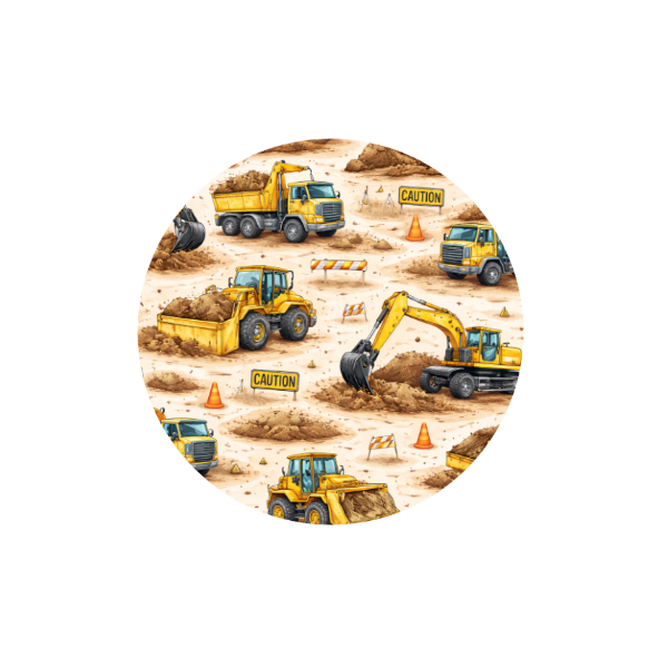 Earthworks Crew Hug Patch featuring construction vehicles and earthmoving equipment compatible with Medtronic Guardian 4 CGM by Stick By Me