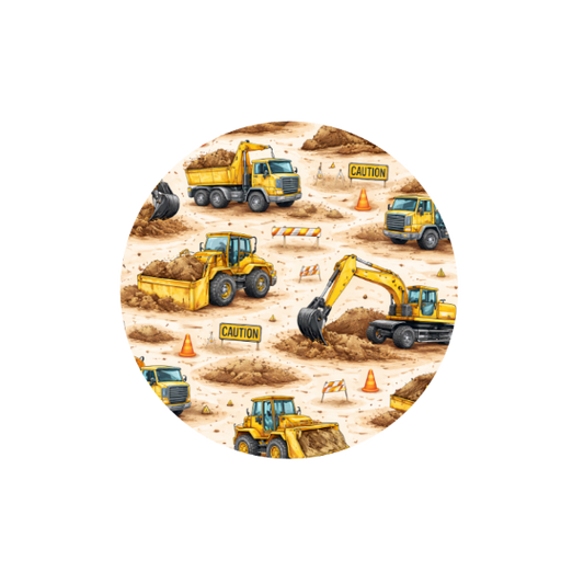 Earthworks Crew Hug Patch featuring construction vehicles and earthmoving equipment compatible with Medtronic Guardian 4 CGM by Stick By Me
