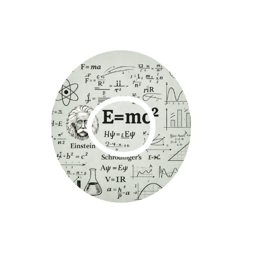 Circular design with Einstein's face and the equation E=mc² on a background of mathematical equations fits CGM Dexcom One+ and G7 device.