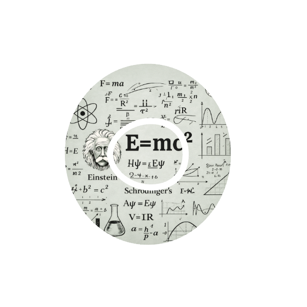 Circular design with Einstein's face and the equation E=mc² on a background of mathematical equations fits CGM Dexcom One+ and G7 device.