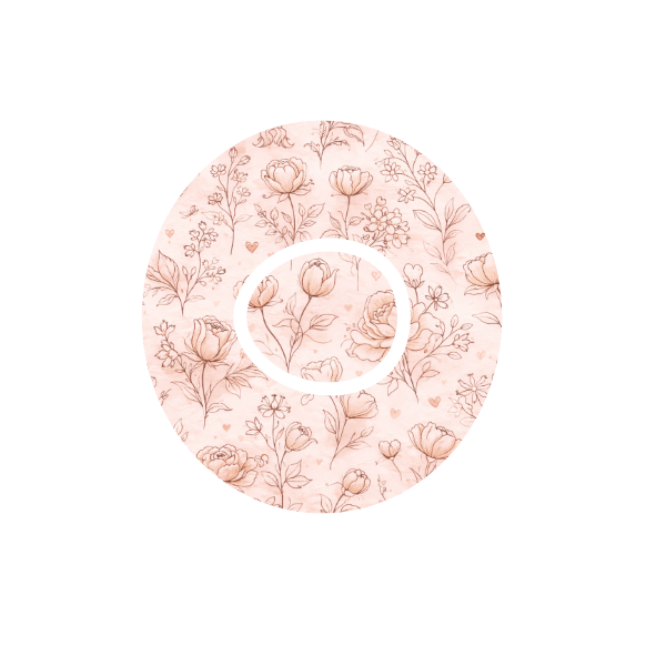 Floral Script CGM patch for Dexcom One+ — vintage floral print on off white and light pink